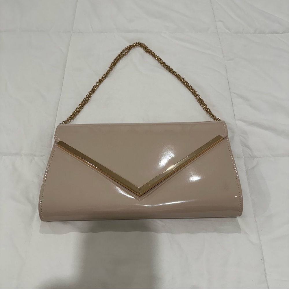 Call It Spring Nude Patent Clutch with Gold Chain. Ocaasion Formal Women’s